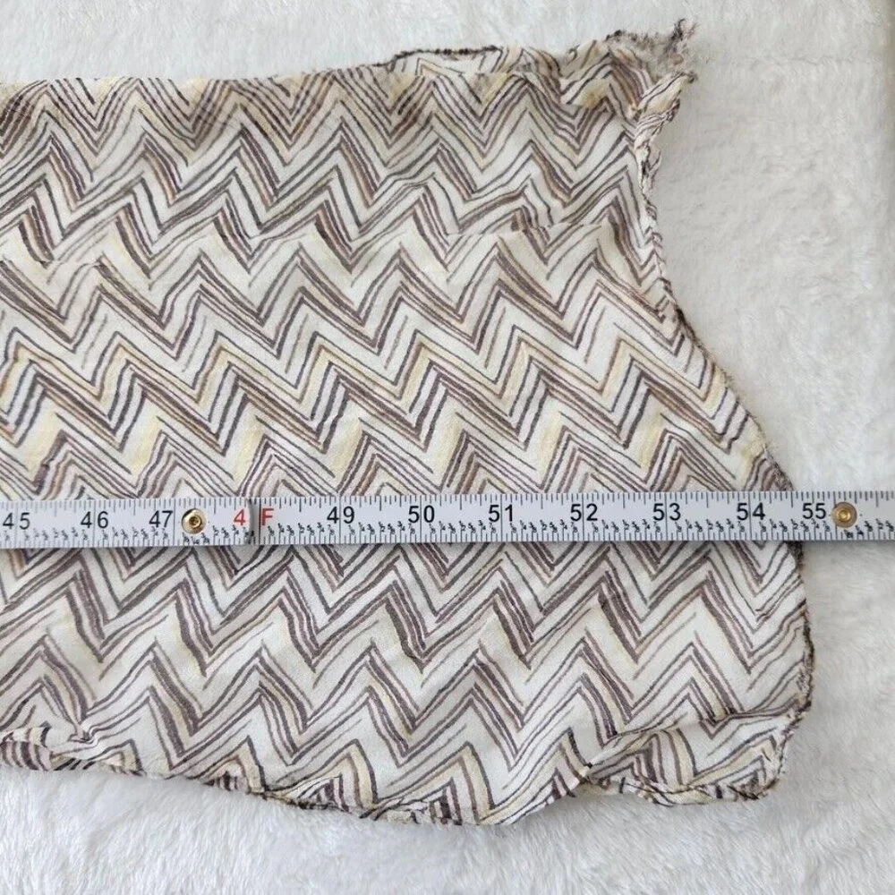 Y2K Skinny Scarf Zig Zag Print Lightweight India Brown Yellow Neutral Preppy Vtg
